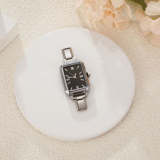 Изображение 1 ШТ 304 Нержавеющая Сталь Стильный & Стильный и повседневный Лицо часов с итальянскими чармами для изготовления украшений своими руками Серебряный Тон Черный Восьмиугольник 5.7см x 2.5см