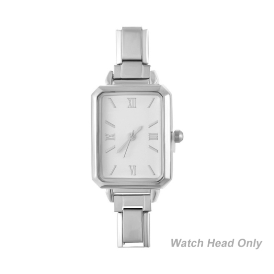 Изображение 1 ШТ 304 Нержавеющая Сталь Стильный & Стильный и повседневный Лицо часов с итальянскими чармами для изготовления украшений своими руками Серебряный Тон Белый Восьмиугольник 5.7см x 2.5см