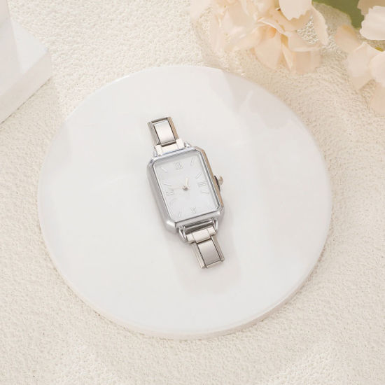 Изображение 1 ШТ 304 Нержавеющая Сталь Стильный & Стильный и повседневный Лицо часов с итальянскими чармами для изготовления украшений своими руками Серебряный Тон Белый Восьмиугольник 5.7см x 2.5см