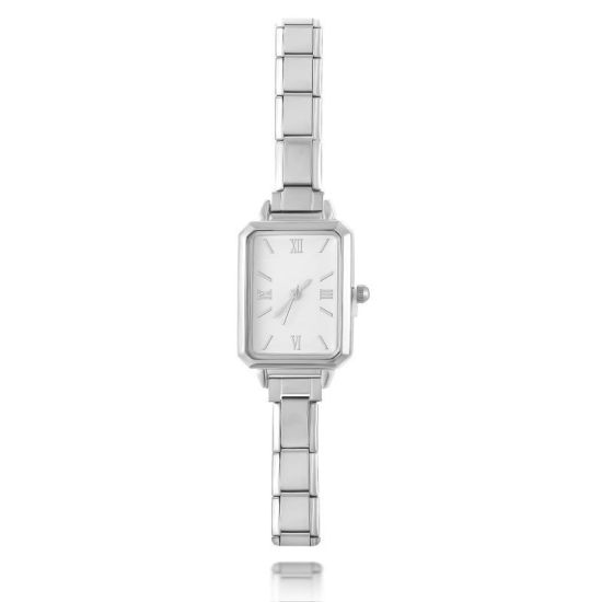 1 本 304ステンレス鋼 シルバートーン イタリアンチャームリンクモジュール式腕時計、 おしゃれでカジュアル 八辺形 白 ユニセックス 男女兼用 プレゼント 18.5cm 長さ の画像