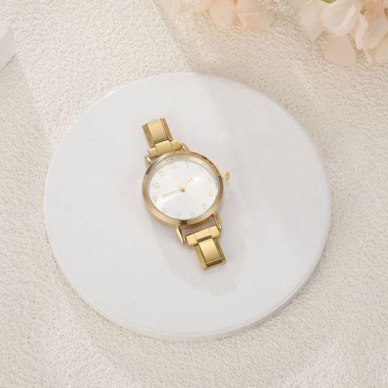 Изображение 1 ШТ 304 Нержавеющая Сталь Стильный & Стильный и повседневный Лицо часов с итальянскими чармами для изготовления украшений своими руками Позолоченный Белый Круглые 5.7см x 3см