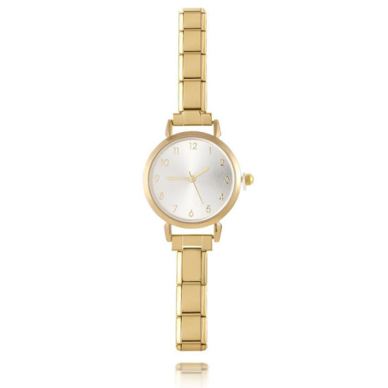 Bild von 1 Strang 304 Edelstahl Vergoldet Modulares Armbanduhr, Stilvoll & lässig Rund Weiß Unisex Geschenk 18.5cm lang