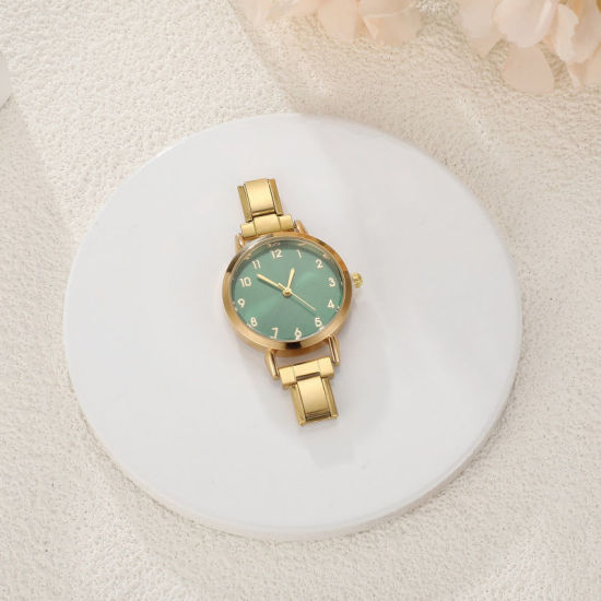 Изображение 1 ШТ 304 Нержавеющая Сталь Стильный & Стильный и повседневный Лицо часов с итальянскими чармами для изготовления украшений своими руками Позолоченный Зеленый Круглые 5.7см x 3см