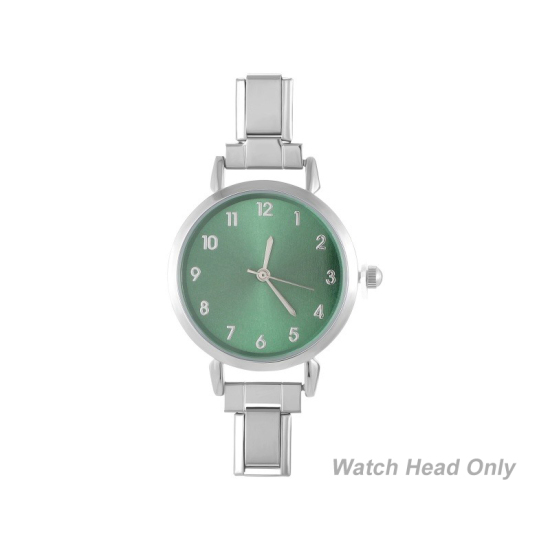 Изображение 1 ШТ 304 Нержавеющая Сталь Стильный & Стильный и повседневный Лицо часов с итальянскими чармами для изготовления украшений своими руками Серебряный Тон Зеленый Круглые 5.7см x 3см