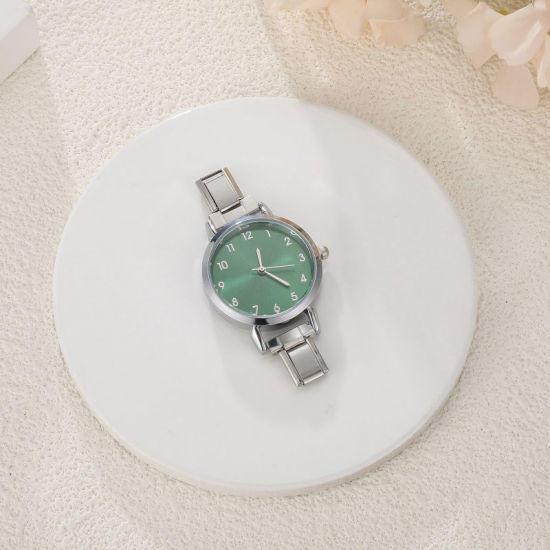 Изображение 1 ШТ 304 Нержавеющая Сталь Стильный & Стильный и повседневный Лицо часов с итальянскими чармами для изготовления украшений своими руками Серебряный Тон Зеленый Круглые 5.7см x 3см