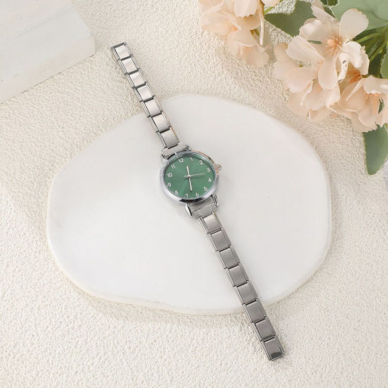 Bild von 1 Strang 304 Edelstahl Silberfarbe Modulares Armbanduhr, Stilvoll & lässig Rund Grün Unisex Geschenk 18.5cm lang