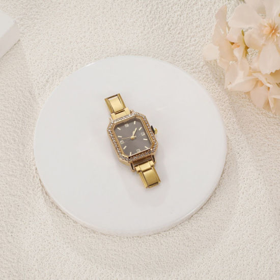 Изображение 1 ШТ 304 Нержавеющая Сталь Стильный & Стильный и повседневный Лицо часов с итальянскими чармами для изготовления украшений своими руками Позолоченный Черный Восьмиугольник Прозрачный Стразы 5.7см x 2.5см