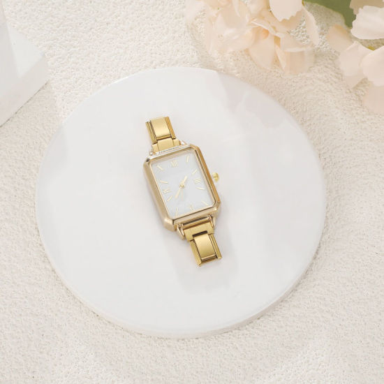 Изображение 1 ШТ 304 Нержавеющая Сталь Стильный & Стильный и повседневный Лицо часов с итальянскими чармами для изготовления украшений своими руками Позолоченный Белый Восьмиугольник Прозрачный Стразы 5.7см x 2.5см