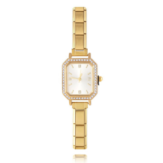 Image de 1 Pièce Montre-bracelet Modulaire à Maillons de Pendentifs Italiens en 304 Acier Inoxydable Doré, Élégant & Décontracté Octogone Blanc Unisexe Cadeau 18.5cm long