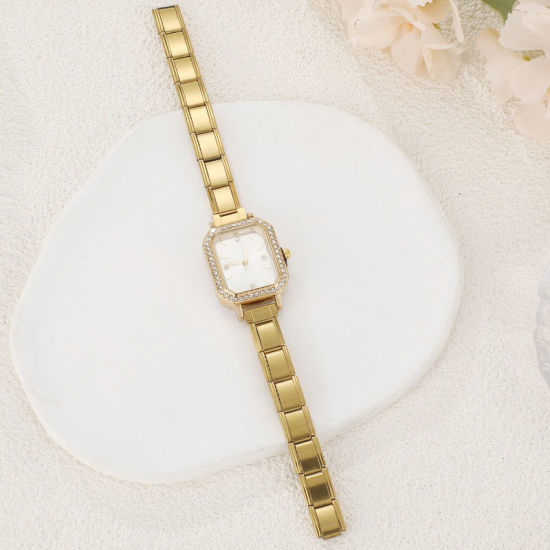 Image de 1 Pièce Montre-bracelet Modulaire à Maillons de Pendentifs Italiens en 304 Acier Inoxydable Doré, Élégant & Décontracté Octogone Blanc Unisexe Cadeau 18.5cm long