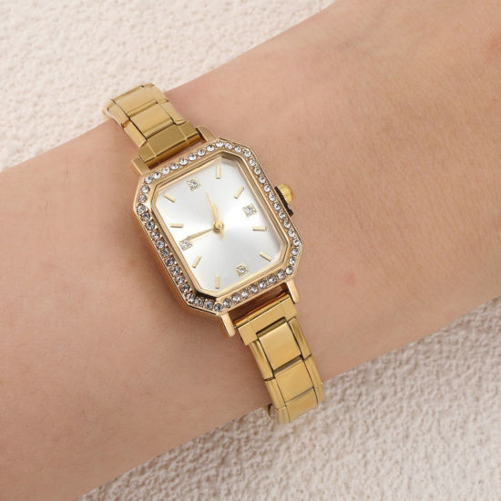 Image de 1 Pièce Montre-bracelet Modulaire à Maillons de Pendentifs Italiens en 304 Acier Inoxydable Doré, Élégant & Décontracté Octogone Blanc Unisexe Cadeau 18.5cm long