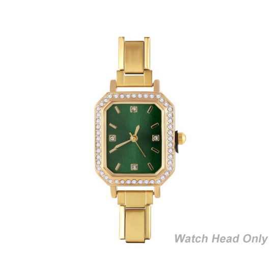 Изображение 1 ШТ 304 Нержавеющая Сталь Стильный & Стильный и повседневный Лицо часов с итальянскими чармами для изготовления украшений своими руками Позолоченный Зеленый Восьмиугольник Прозрачный Стразы 5.7см x 2.5см