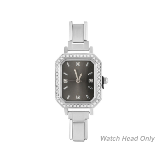 Изображение 1 ШТ 304 Нержавеющая Сталь Стильный & Стильный и повседневный Лицо часов с итальянскими чармами для изготовления украшений своими руками Серебряный Тон Черный Восьмиугольник Прозрачный Стразы 5.7см x 2.5см