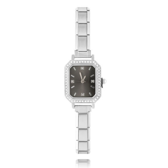 Image de 1 Pièce Montre-bracelet Modulaire à Maillons de Pendentifs Italiens en 304 Acier Inoxydable Argent Mat, Élégant & Décontracté Octogone Noir Unisexe Cadeau 18.5cm long