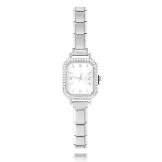 Image de 1 Pièce Montre-bracelet Modulaire à Maillons de Pendentifs Italiens en 304 Acier Inoxydable Argent Mat, Élégant & Décontracté Octogone Blanc Unisexe Cadeau 18.5cm long