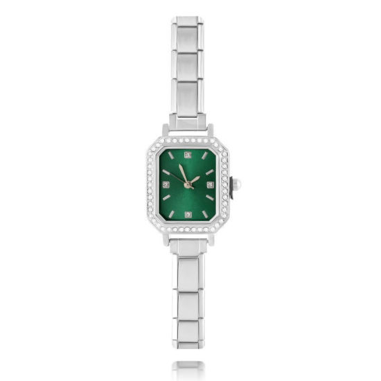 Image de 1 Pièce Montre-bracelet Modulaire à Maillons de Pendentifs Italiens en 304 Acier Inoxydable Argent Mat, Élégant & Décontracté Octogone Vert Unisexe Cadeau 18.5cm long