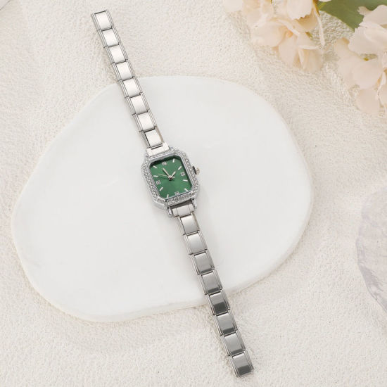 Image de 1 Pièce Montre-bracelet Modulaire à Maillons de Pendentifs Italiens en 304 Acier Inoxydable Argent Mat, Élégant & Décontracté Octogone Vert Unisexe Cadeau 18.5cm long