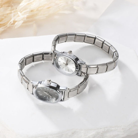 Picture of 1 Piece 304 Stainless Steel Gold Plated Italian Charm Links Modular Wrist Watch, Stylish & Casual Round Yellow Unisex Gift 18.5cm(7 2/8") long