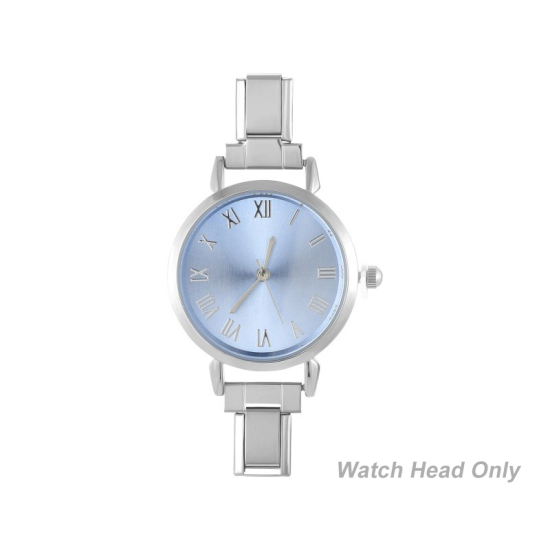 Bild von 1 Stück 304 Edelstahl Stilvoll & lässig hrwerk mit italienischen Charm-Links für die DIY-Schmuckherstellung Silberfarbe Azurblau Rund 5.7cm x 3cm