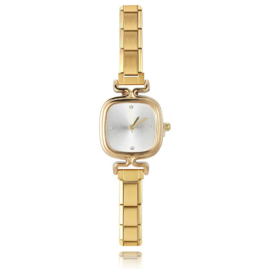 Image de 1 Pièce Montre-bracelet Modulaire à Maillons de Pendentifs Italiens en 304 Acier Inoxydable Doré, Élégant & Décontracté Carré Blanc Unisexe Cadeau 18.5cm long