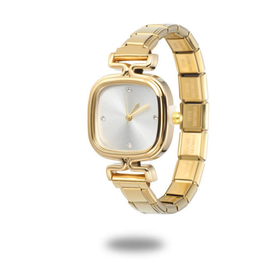 Image de 1 Pièce Montre-bracelet Modulaire à Maillons de Pendentifs Italiens en 304 Acier Inoxydable Doré, Élégant & Décontracté Carré Blanc Unisexe Cadeau 18.5cm long