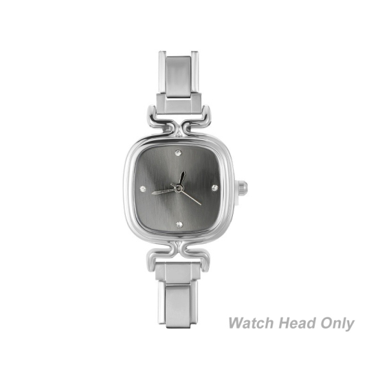 Изображение 1 ШТ 304 Нержавеющая Сталь Стильный & Стильный и повседневный Лицо часов с итальянскими чармами для изготовления украшений своими руками Серебряный Тон Черный Квадратные 5.7см x 2.5см