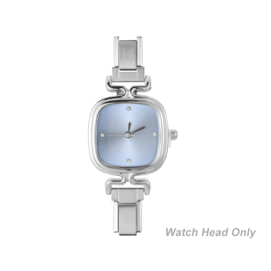 Изображение 1 ШТ 304 Нержавеющая Сталь Стильный & Стильный и повседневный Лицо часов с итальянскими чармами для изготовления украшений своими руками Серебряный Тон Голубой Квадратные 5.7см x 2.5см