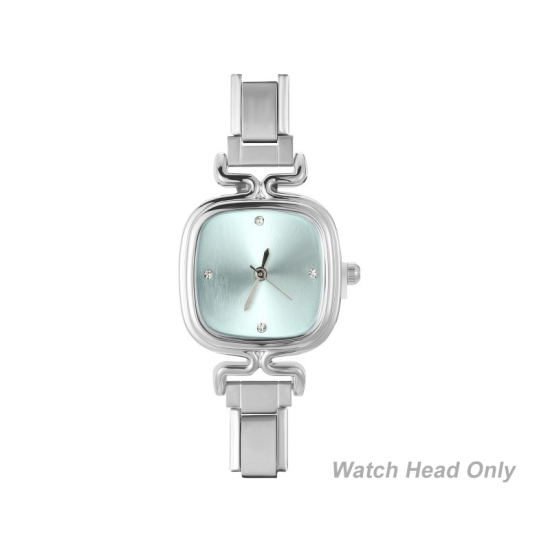 Изображение 1 ШТ 304 Нержавеющая Сталь Стильный & Стильный и повседневный Лицо часов с итальянскими чармами для изготовления украшений своими руками Серебряный Тон Светло-зеленый Квадратные 5.7см x 2.5см