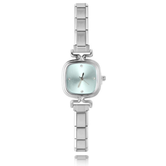 Image de 1 Pièce Montre-bracelet Modulaire à Maillons de Pendentifs Italiens en 304 Acier Inoxydable Argent Mat, Élégant & Décontracté Carré Vert Clair Unisexe Cadeau 18.5cm long