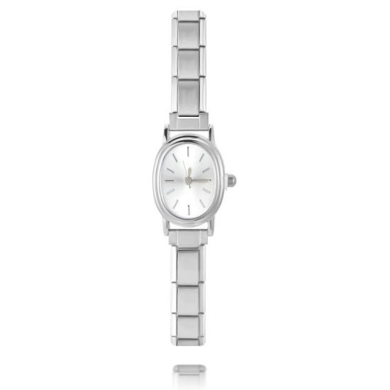 Изображение 1 ШТ 304 Нержавеющая Сталь Серебряный Тон Итальянская модульная наручные часы с чармом, Стильный & Стильный и повседневный Овальные Белый унисекс подарок 18.5см Длина