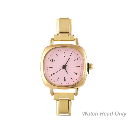 1 個 304ステンレス鋼 おしゃれでカジュアル DIYジュエリーメイキング用のイタリアンチャームリンクウォッチフェイス 金メッキ ピンク 正方形 5.7cmx 3cm、 の画像