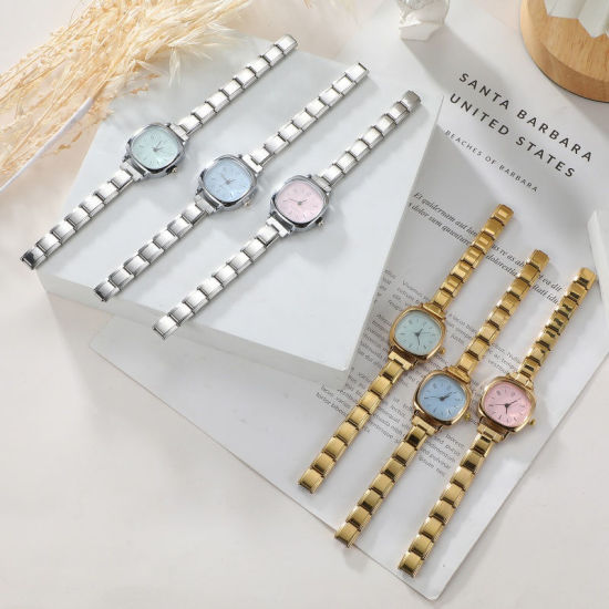 1 個 304ステンレス鋼 おしゃれでカジュアル DIYジュエリーメイキング用のイタリアンチャームリンクウォッチフェイス 金メッキ ピンク 正方形 5.7cmx 3cm、 の画像