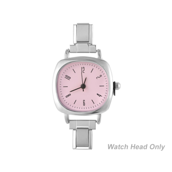 1 個 304ステンレス鋼 おしゃれでカジュアル DIYジュエリーメイキング用のイタリアンチャームリンクウォッチフェイス シルバートーン ピンク 正方形 5.7cmx 2.5cm、 の画像