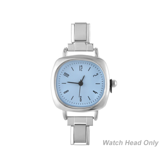 1 個 304ステンレス鋼 おしゃれでカジュアル DIYジュエリーメイキング用のイタリアンチャームリンクウォッチフェイス シルバートーン 空色 正方形 5.7cmx 3cm、 の画像