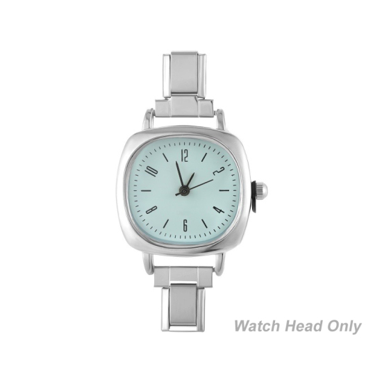 1 個 304ステンレス鋼 おしゃれでカジュアル DIYジュエリーメイキング用のイタリアンチャームリンクウォッチフェイス シルバートーン 青磁色 正方形 5.7cmx 3cm、 の画像