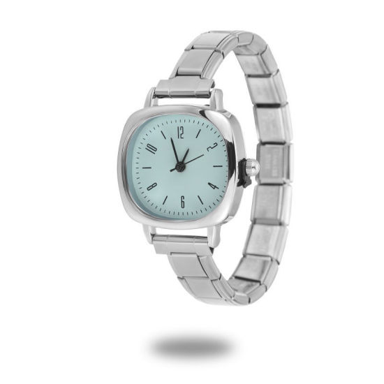 Bild von 1 Strang 304 Edelstahl Silberfarbe Modulares Armbanduhr, Stilvoll & lässig Quadrat Hellgrün Unisex Geschenk 18.5cm lang