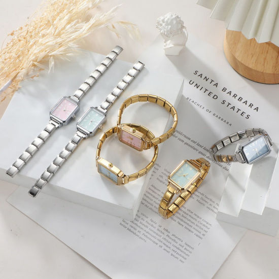 Изображение 1 ШТ 304 Нержавеющая Сталь Стильный & Стильный и повседневный Лицо часов с итальянскими чармами для изготовления украшений своими руками Позолоченный Розовый Восьмиугольник 5.7см x 2.5см