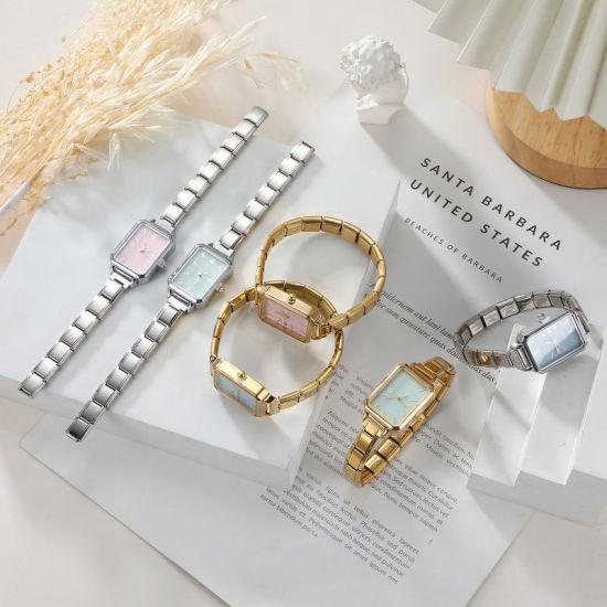 Изображение 1 ШТ 304 Нержавеющая Сталь Стильный & Стильный и повседневный Лицо часов с итальянскими чармами для изготовления украшений своими руками Позолоченный Розовый Восьмиугольник 5.7см x 2.5см