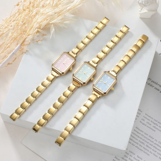 Изображение 1 ШТ 304 Нержавеющая Сталь Стильный & Стильный и повседневный Лицо часов с итальянскими чармами для изготовления украшений своими руками Позолоченный Розовый Восьмиугольник 5.7см x 2.5см