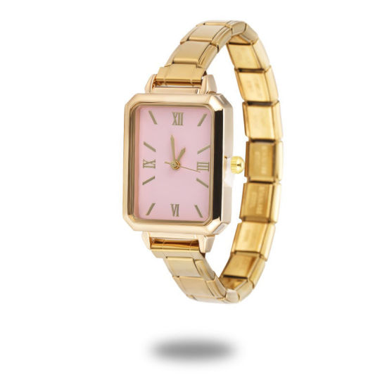 1 本 304ステンレス鋼 金メッキ イタリアンチャームリンクモジュール式腕時計、 おしゃれでカジュアル 八辺形 ピンク ユニセックス 男女兼用 プレゼント 18.5cm 長さ の画像