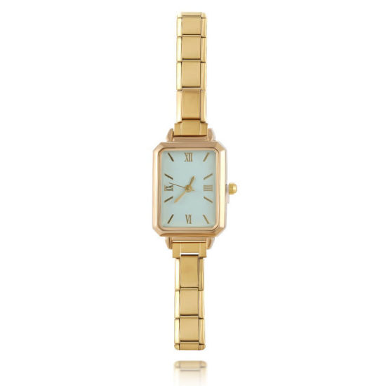 1 本 304ステンレス鋼 金メッキ イタリアンチャームリンクモジュール式腕時計、 おしゃれでカジュアル 八辺形 青磁色 ユニセックス 男女兼用 プレゼント 18.5cm 長さ の画像