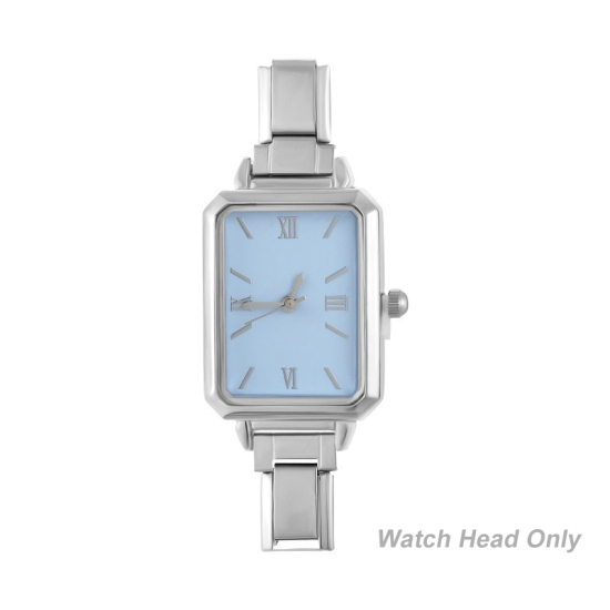 Изображение 1 ШТ 304 Нержавеющая Сталь Стильный & Стильный и повседневный Лицо часов с итальянскими чармами для изготовления украшений своими руками Серебряный Тон Голубой Восьмиугольник 5.7см x 2.5см
