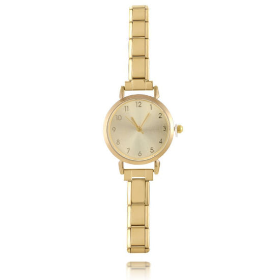 Bild von 1 Strang 304 Edelstahl Vergoldet Modulares Armbanduhr, Stilvoll & lässig Rund Gelb Unisex Geschenk 18.5cm lang