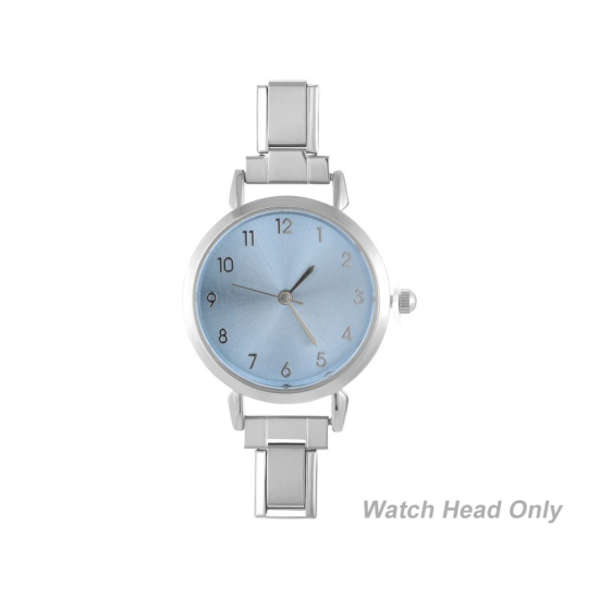 Изображение 1 ШТ 304 Нержавеющая Сталь Стильный & Стильный и повседневный Лицо часов с итальянскими чармами для изготовления украшений своими руками Серебряный Тон Голубой Круглые 5.7см x 3см