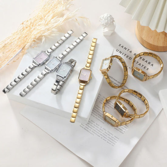 Изображение 1 ШТ 304 Нержавеющая Сталь Стильный & Стильный и повседневный Лицо часов с итальянскими чармами для изготовления украшений своими руками Позолоченный Розовый Восьмиугольник 5.7см x 2.5см