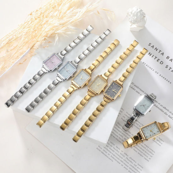 Изображение 1 ШТ 304 Нержавеющая Сталь Стильный & Стильный и повседневный Лицо часов с итальянскими чармами для изготовления украшений своими руками Позолоченный Розовый Восьмиугольник 5.7см x 2.5см