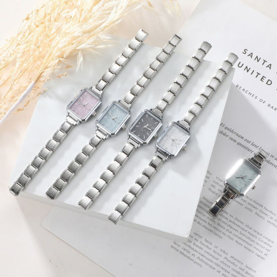 Изображение 1 ШТ 304 Нержавеющая Сталь Стильный & Стильный и повседневный Лицо часов с итальянскими чармами для изготовления украшений своими руками Позолоченный Розовый Восьмиугольник 5.7см x 2.5см