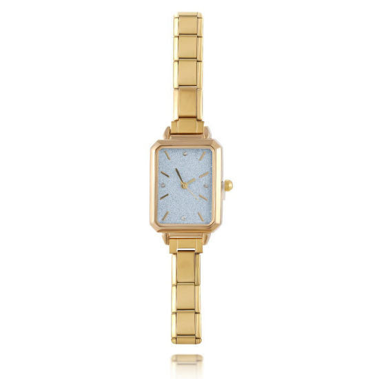 1 本 304ステンレス鋼 金メッキ イタリアンチャームリンクモジュール式腕時計、 おしゃれでカジュアル 八辺形 空色 ユニセックス 男女兼用 プレゼント 18.5cm 長さ の画像