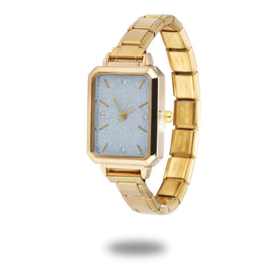 1 本 304ステンレス鋼 金メッキ イタリアンチャームリンクモジュール式腕時計、 おしゃれでカジュアル 八辺形 空色 ユニセックス 男女兼用 プレゼント 18.5cm 長さ の画像