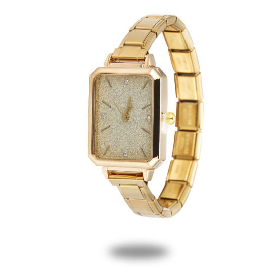 1 本 304ステンレス鋼 金メッキ イタリアンチャームリンクモジュール式腕時計、 おしゃれでカジュアル 八辺形 黄色 ユニセックス 男女兼用 プレゼント 18.5cm 長さ の画像